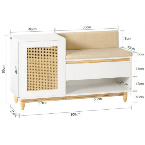 SoBuy Banco Zapatero con Almacenamiento Diseño Rejilla Blanco-Natural 100x35x60cm (FSR128-W)