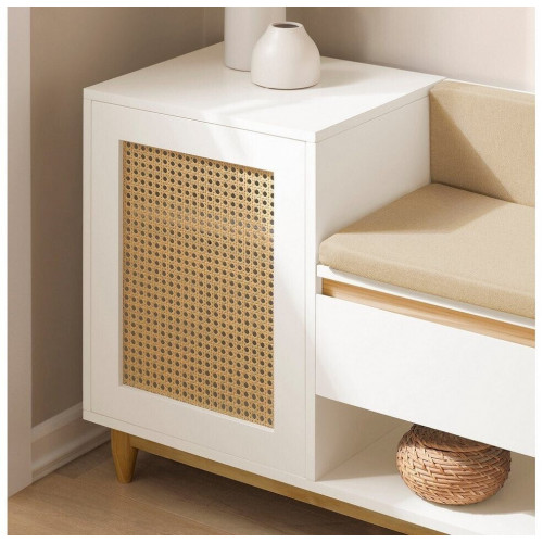 SoBuy Banco Zapatero con Almacenamiento Diseño Rejilla Blanco-Natural 100x35x60cm (FSR128-W)