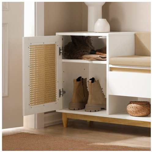 SoBuy Banco Zapatero con Almacenamiento Diseño Rejilla Blanco-Natural 100x35x60cm (FSR128-W)