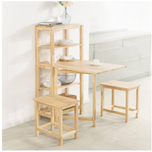 SoBuy Mesa Plegable con Estante, Madera de Caucho, Natural (FWT70-N)