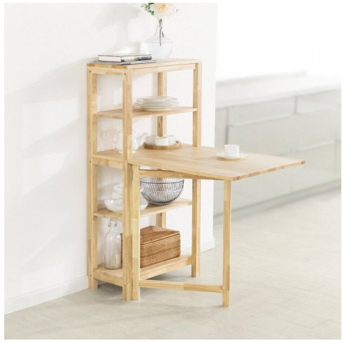 SoBuy Mesa Plegable con Estante, Madera de Caucho, Natural (FWT70-N)