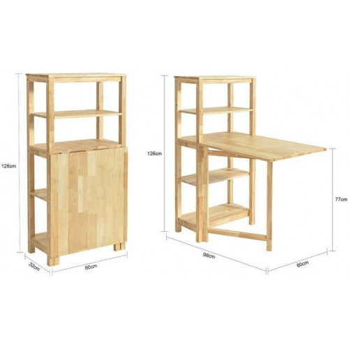 SoBuy Mesa Plegable con Estante, Madera de Caucho, Natural (FWT70-N)