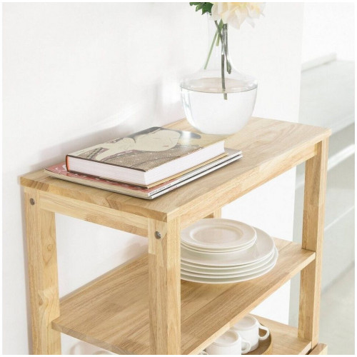 SoBuy Mesa Plegable con Estante, Madera de Caucho, Natural (FWT70-N)
