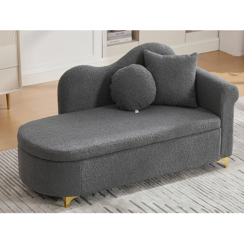 Sofá 1 plaza - Méridienne de almacenamiento 134 cm - Respaldo ondulado - Tejido polar efecto peluche - Cojín de asiento - Gris