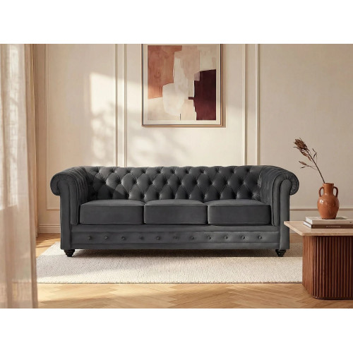 Sofá 3 plazas de terciopelo - Gris antracita - CHESTERFIELD
