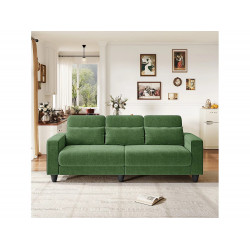 Sofá 3 plazas en tejido chenille verde - con 3 cojines - funda desmontable lavable - 220x81x88cm