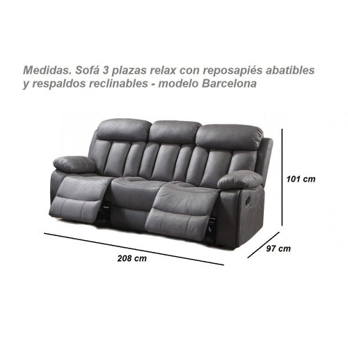 Sofá 3 plazas relax con reposapiés abatibles y respaldos reclinables – Barcelona