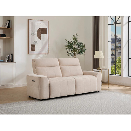 Sofá 3 plazas relax eléctrico en chenilla beige SCAMOCO