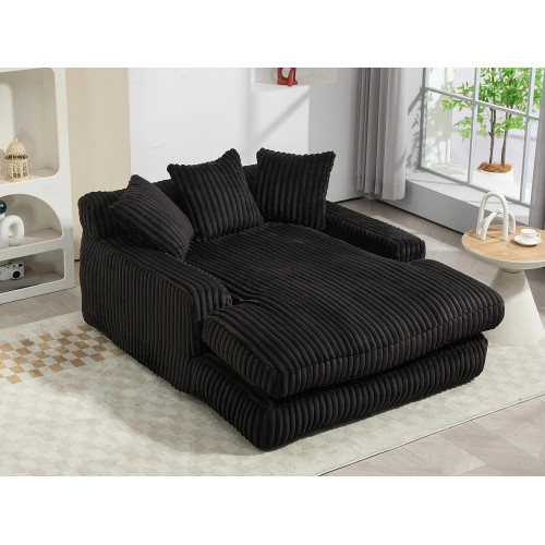 Sofá bajo de tejido acanalado con cojines - Medidas 125 × 155 × 63 cm - Sofá cama con espuma viscoelástica - Sillón chaise longue, color negro