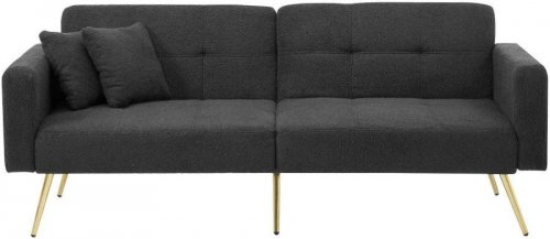 Sofá cama 175cm conversível, ângulo regulável, pernas douradas, tecido sherpa, bolsos laterais, para sala e convidados