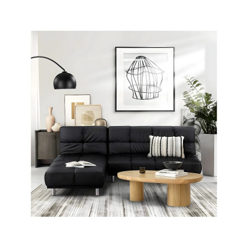 Sofá cama clic-clac de 2 plazas con chaise longue reversible en PU negro - MELLOW