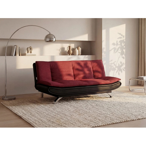 Sofá cama clic-clac en tela rojo y negro DEMIDO