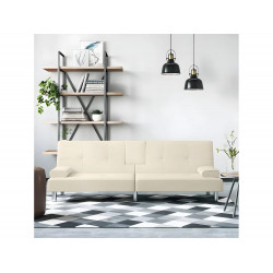 Sofá cama con portavasos cuero sintético color crema PWFG87373