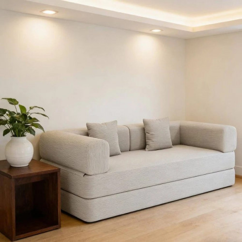sofá cama Convertible con cojines cilíndricos sofá cama plegable de pana con estructura fija