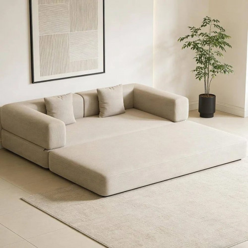 sofá cama Convertible con cojines cilíndricos sofá cama plegable de pana con estructura fija