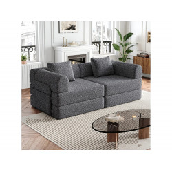 Sofá cama de 2 plazas convertible rápidamente en tela de chenilla gris - Múltiples combinaciones
