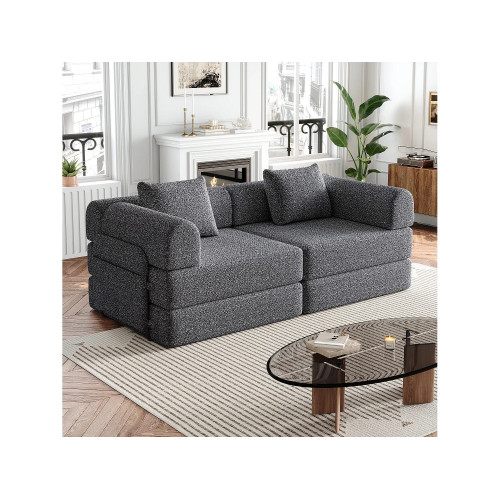 Sofá cama de 2 plazas convertible rápidamente en tela de chenilla gris - Múltiples combinaciones