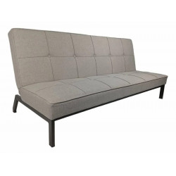 Sofá cama de 3 plazas tapizado en tela gris y patas de metal negras