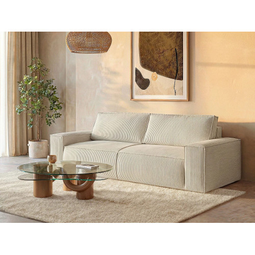 Sofá cama de 4 plazas de pana beige AMELIA