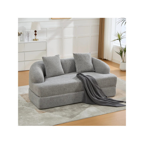 Sofá cama de dos plazas de chenilla con 2 cojines - Gris claro 157 x 84 x 65 cm