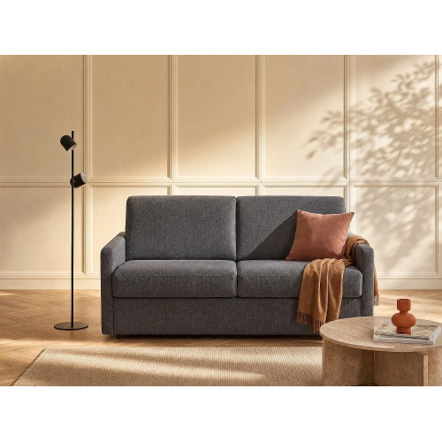 Sofá cama italiano 3 plazas de tela CALIFE - Gris - Cama 140 cm - Colchón 14 cm