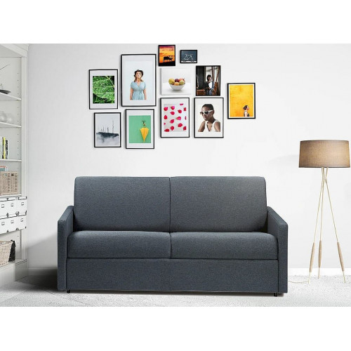 Sofá cama italiano 3 plazas de tela CALIFE - Gris - Cama 140 cm - Colchón 14 cm