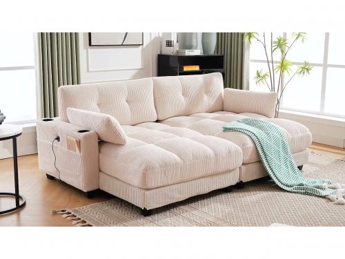 Sofá cama multifuncional de 1 plaza (salón/diván/sillón) - Puertos USB + almacenamiento - Ecológico - Ideal para estudios
