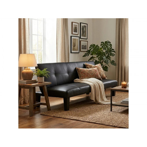 Sofá cama pequeño con cuero sintético para estudio apartamento de dos habitaciones Topazio Joy - Negro