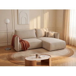 Sofá cama rinconera derecha en tela texturizada beige CARISU