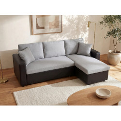 Sofá cama rinconera reversible de tela y piel sintética GAZUR - Negro y gris