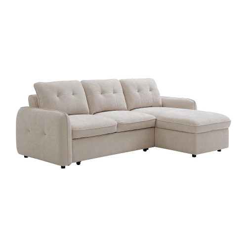 Sofá cama rinconera reversible en tela texturizada beige POBAVA
