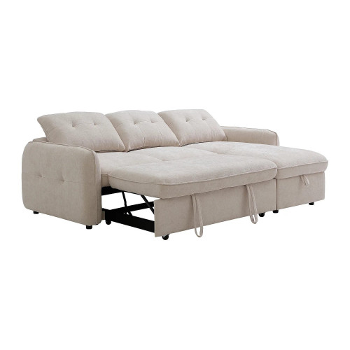 Sofá cama rinconera reversible en tela texturizada beige POBAVA