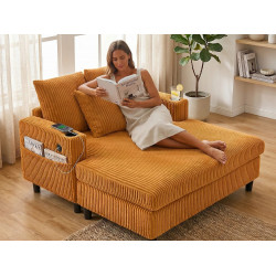 Sofá cama techno de 1 plaza con LED y USB - Tejido acanalado - Almacenaje integrado - 350 kg / 128x85 cm