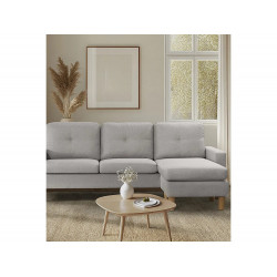 Sofá chaise longue de 186x128x86 cm de tela en color gris y patas de imitación madera en beige Clin
