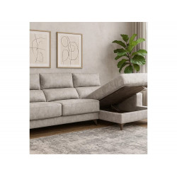 Sofá Chaise Longue izquierdo de 101x293x167 cm con arcón integrado color gris claro Vis