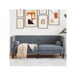 Sofá Chesterfield 2 plazas con cojines terciopelo gris oscuro