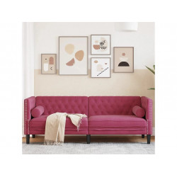 Sofá Chesterfield 3 plazas con cojines terciopelo rojo tinto