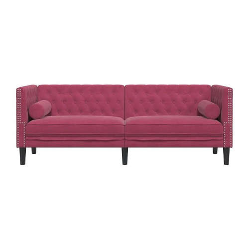 Sofá Chesterfield 3 plazas con cojines terciopelo rojo tinto