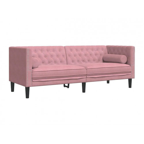 Sofá Chesterfield 3 plazas con cojines terciopelo rosa