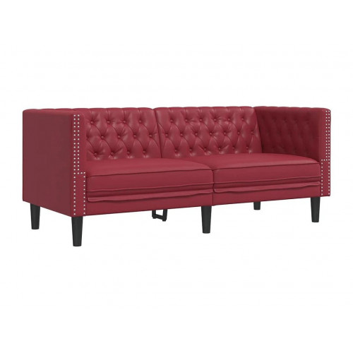 Sofá Chesterfield de 2 plazas cuero artificial rojo tinto