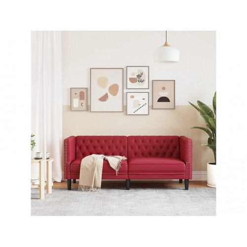 Sofá Chesterfield de 2 plazas cuero artificial rojo tinto