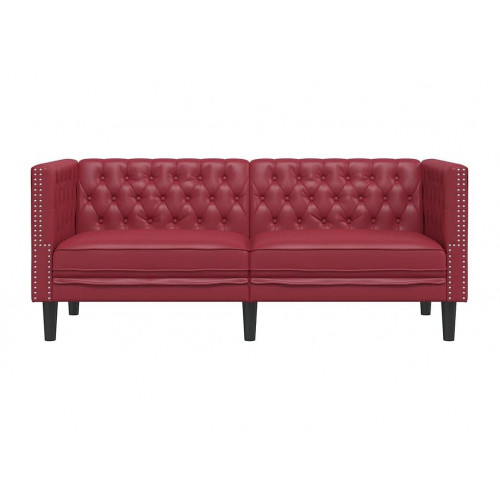 Sofá Chesterfield de 2 plazas cuero artificial rojo tinto
