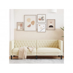 Sofá Chesterfield de 3 plazas cuero artificial blanco crema