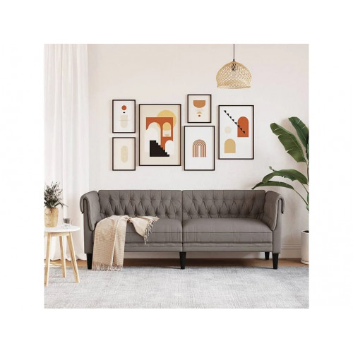 Sofá Chesterfield de 3 plazas tela gris taupe