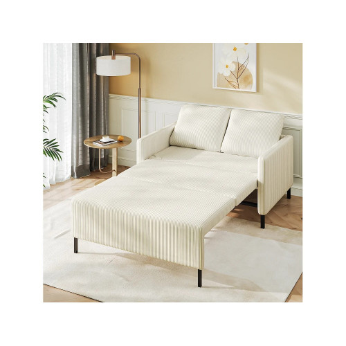 Sofá convertible de 2 plazas Haga clic, en terciopelo acanalado beige, 170 cm de sueño, colchón de 10 cm, para estudio/sala de estar/dormitorio