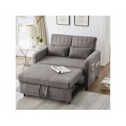 Sofá convertible doble 114 x 77 x 82.5 cm - respaldo ajustable en tres niveles - tejido algodón-lino - gris