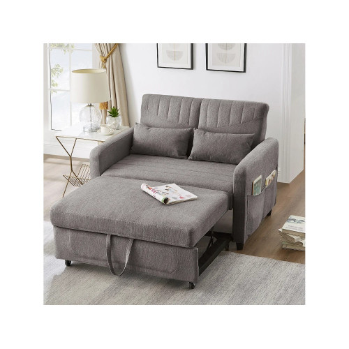 Sofá convertible doble 114 x 77 x 82.5 cm - respaldo ajustable en tres niveles - tejido algodón-lino - gris