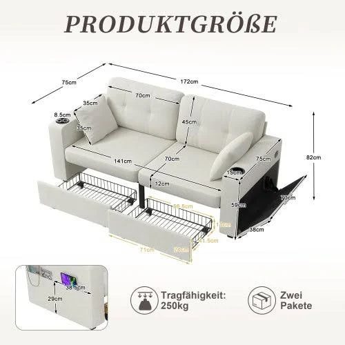 Sofá de 2 plazas con almacenamiento puertos usb