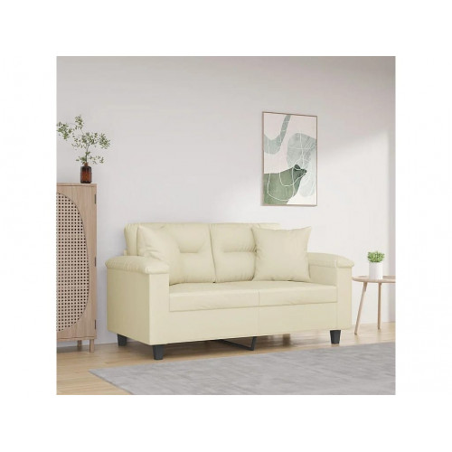 Sofá de 2 plazas con cojines cuero sintético color crema 120 cm ES479780
