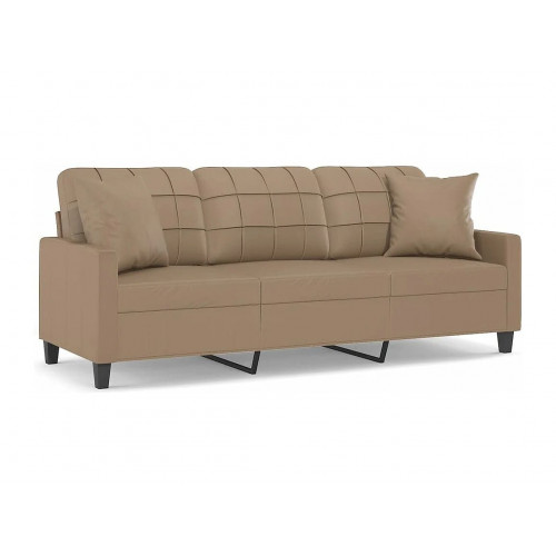 Sofá de 3 plazas con cojines cuero sintético capuchino 180 cm